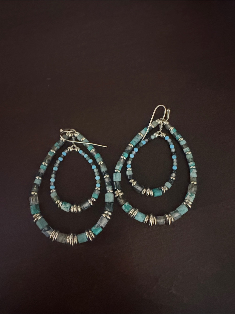Kendra Scott Turquoise and Silver Double Hoop Bead Earrings